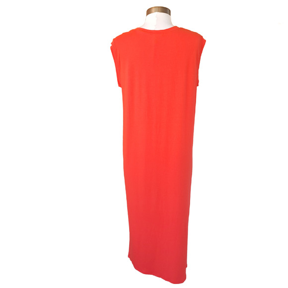 Eileen Fisher Orange Sleeveless Midi Dress Crewneck Shift Size Medium - Picture 5 of 9